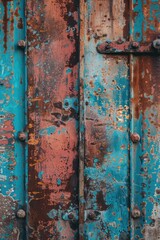 Poster - Close up of a rusted metal door, suitable for industrial or urban concepts