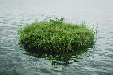 Poster - A small patch of grass floating in the water, suitable for nature and environment concepts