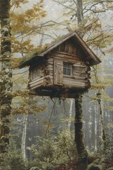 Poster - A cozy cabin nestled in a tranquil forest setting. Perfect for nature lovers