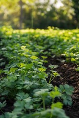 Poster - A field of green plants growing in the dirt. Suitable for nature and gardening themes