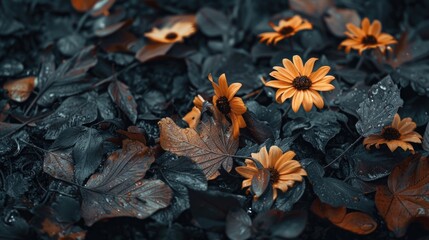 Poster - Vibrant orange flowers resting on top of green leaves, perfect for nature and gardening concepts