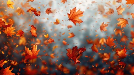 Poster - A bunch of leaves floating in the air, suitable for nature and seasonal concepts