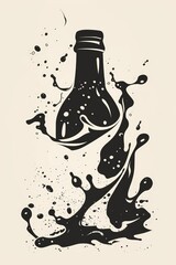 Poster - Simple black and white drawing of a bottle of liquid, suitable for various design projects