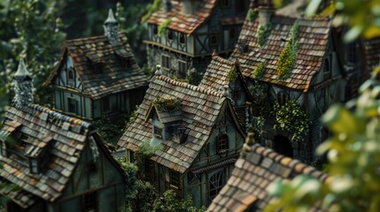Aufkleber - Miniature houses on top of lush green forest. Ideal for real estate concepts