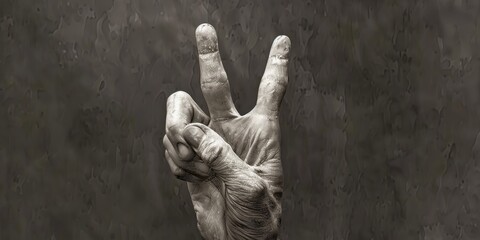 Poster - A hand making a peace sign gesture. Suitable for various designs and concepts