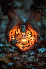 Aufkleber - Person holding a light bulb, useful for concepts related to creativity and innovation