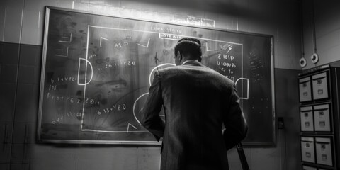 Poster - A man standing in front of a blackboard, suitable for educational concepts