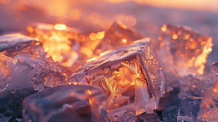 Poster - A bunch of ice cubes on a pile of ice. Suitable for beverage or cold concept