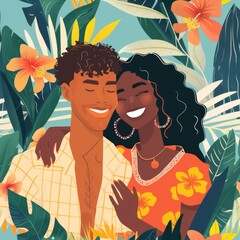 Poster - A beautiful illustration of a man and a woman embracing. Perfect for romantic themes