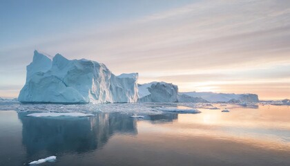 Poster - antarctic nature landscape with icebergs in greenland icefjord during midnight sun antarctica ilulissat west greenland global warming and climate change concept