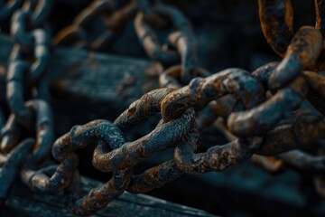 Poster - A close up view of rusty chains, suitable for industrial concepts