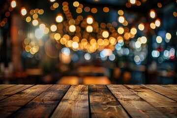 Poster - Bright holiday lights on rustic table, perfect for seasonal decorations