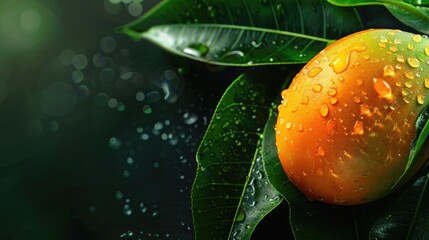 Poster - Fresh orange with water droplets, perfect for food and health concepts