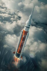 Poster - A dynamic image of a rocket flying through the air. Suitable for various space-related concepts