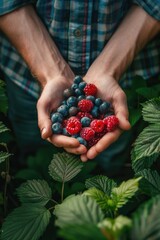 Poster - A person holding a handful of fresh berries, perfect for food and nutrition concepts