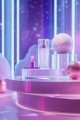 Poster - Display of various cosmetics , perfect for beauty and skincare concept