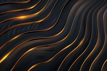 Poster - Abstract black and gold wavy lines background, suitable for various design projects