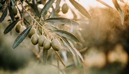 Wall Mural - green olives on the tree with green background