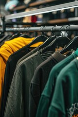 Poster - A rack of clothes in a clothing store, ideal for fashion websites or retail promotions