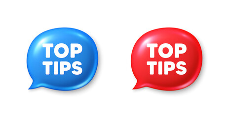 Poster - Top tips tag. Chat speech bubble 3d icons. Education faq sign. Best help assistance. Top tips chat offer. Speech bubble banners set. Text box balloon. Vector