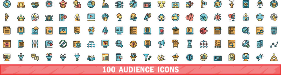 Poster - 100 audience icons set. color line set of audience vector icons thin line color flat on white