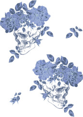 Wall Mural - Vintage skull with flowers seamless pattern on transparent background