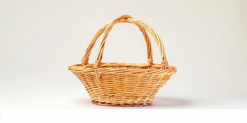 Poster - A wicker basket with handles on a plain white background. Perfect for product displays