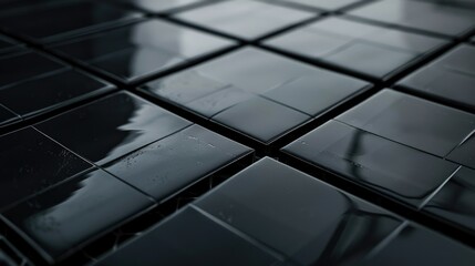 Aufkleber - Detailed view of a black tiled floor, suitable for interior design projects