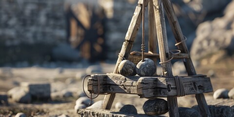 Aufkleber - A wooden easel with a bunch of balls on top. Perfect for sports or artistic concepts