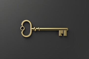 Poster - A shiny golden key against a dark black backdrop. Perfect for security or access concepts