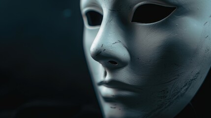 Poster - Close up shot of a white mask on a black background. Perfect for theater or Halloween themes