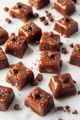 Poster - A close-up of chocolate pieces on a table. Suitable for food and dessert concepts