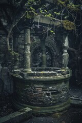Poster - An old well in the middle of a forest. Suitable for nature or historical themes