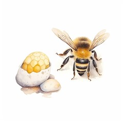 Wall Mural - Watercolour Animal Clipart Cute Baby bee is flying over the honey on white background