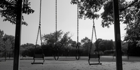 Poster - Monochrome image of swings in a park, suitable for various projects