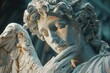Close up of a beautiful angel statue, perfect for religious or memorial designs