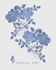 Wall Mural - Poster skull with flowers in vintage style