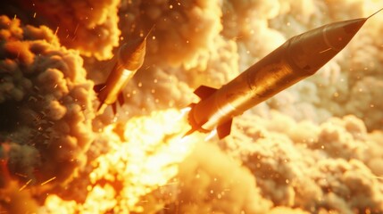 Poster - A close up of a rocket flying through the air. Perfect for science and technology concepts