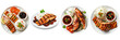 Set of plate of delicious grilled salmon with teriyaki sauce and rice  on transparent background Remove png