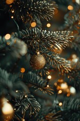 Aufkleber - A close up view of a Christmas tree with twinkling lights in the background. Perfect for holiday concepts