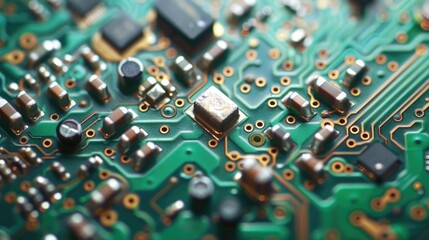 Poster - Detailed view of a green electronic board. Ideal for technology concepts