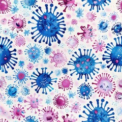 Poster - Abstract pattern of blue and pink germs on a white background. Suitable for medical and scientific concepts