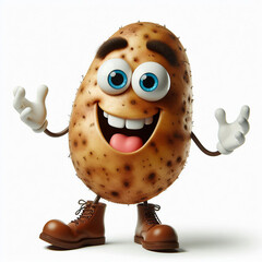 Poster - Portrait of anthropomorphic potatoe with happy face isolated on white background, funny 3D character design for website app or video game avatar