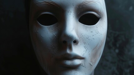 Poster - White mask close up on a table, suitable for costume or theater themes