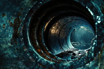 Poster - Close up of a metal pipe with water flow. Suitable for industrial or plumbing concepts
