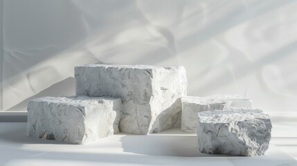 Poster - A group of white rocks on top of a white floor. Suitable for various design projects