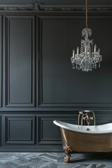 Wall Mural - A bathtub next to a luxurious chandelier in a bathroom. Ideal for interior design concepts