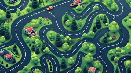 Poster - A map showing a road with cars, ideal for transportation concepts