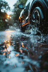 Aufkleber - A car driving through a puddle of water. Suitable for transportation concepts