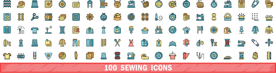 Poster - 100 sewing icons set. color line set of sewing vector icons thin line color flat on white